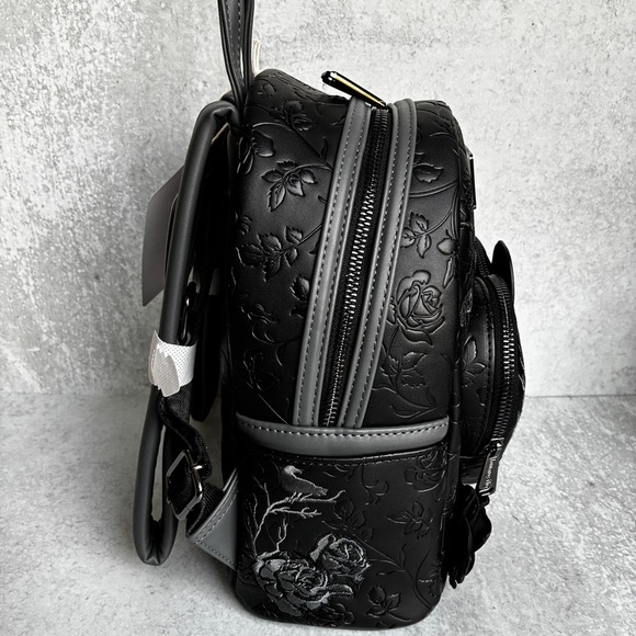 Loungefly Wednesday Addams Mini Floral Backpack Black Embossed - Picture 4 of 12